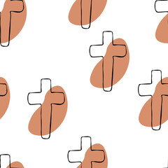 Seamless pattern Doodle baptism. Orthodox cross. Catholicism. Christianity