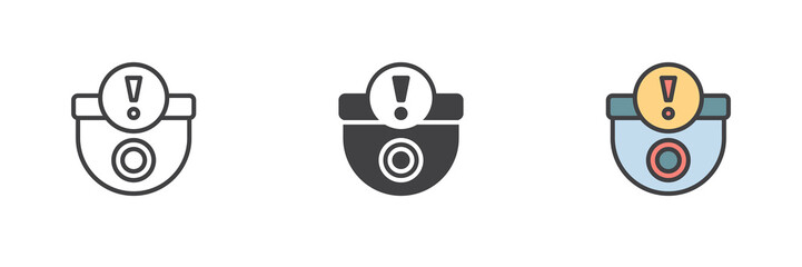 Security camera caution different style icon set