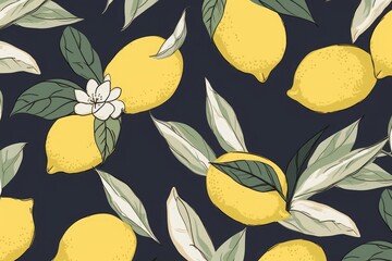Contemporary seamless lemon pattern. Fashionable template for design, Generative AI