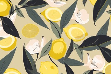 Obraz na płótnie Canvas Contemporary seamless lemon pattern. Fashionable template for design, Generative AI