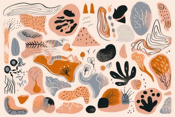 Big set of trendy design elements. Collection of different hand drawn shapes and textures. All elements are isolated.  EPS10, Generative AI