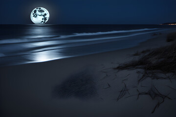 full moon on the beach.generative ai
