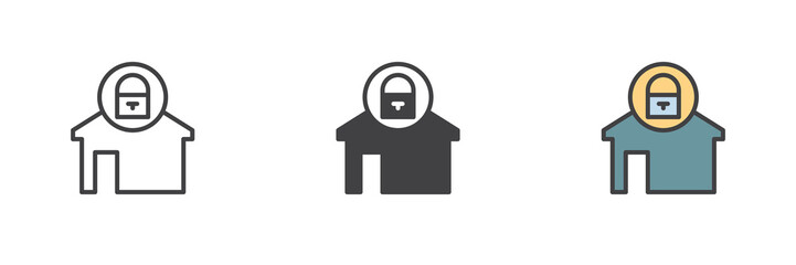 House door lock different style icon set