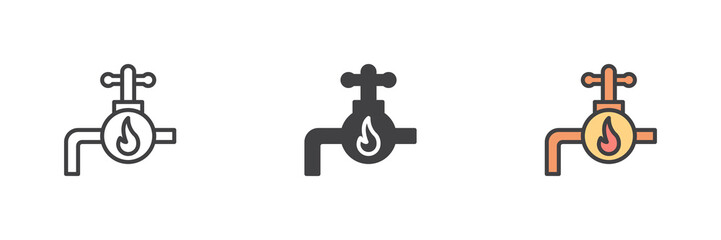 Hot water tap different style icon set