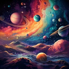 Obraz na płótnie Canvas vibrant galaxy with planets 