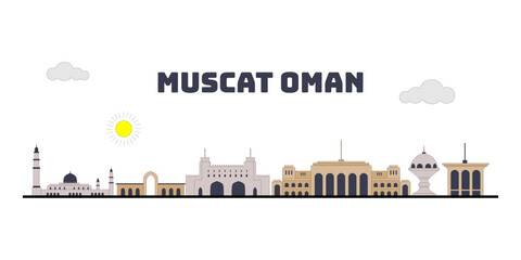 Muscat Oman cityscape skyline sketch illustration vector. Famous popular city in the world in colorful style. - obrazy, fototapety, plakaty