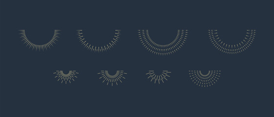 Vintage sunburst icons set. Sun rays. Radial sunset beams. Fireworks. Vector illustration.