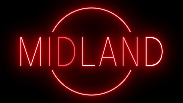Red flickering and blinking animated neon sign for the city of Midland