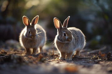 Playful Bunnies Hopping, Rabbit, bokeh 