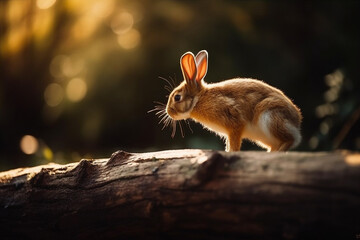 Bunny Jumping over a Log, Rabbit, bokeh 