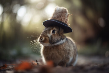 Rabbit in a Hat, Rabbit, bokeh  - obrazy, fototapety, plakaty