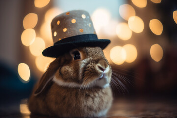 Rabbit in a Hat, Rabbit, bokeh  - obrazy, fototapety, plakaty