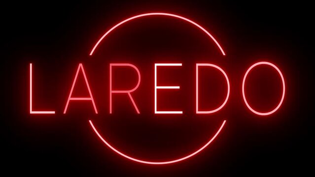 Red flickering and blinking animated neon sign for the city of Laredo