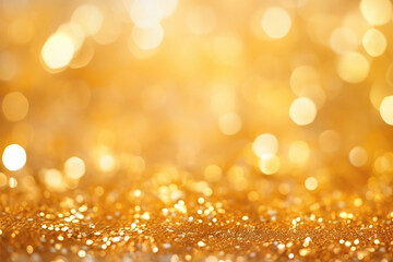 Abstract golden background with bokeh effect and shining defocused glitters. Festive gold texture...