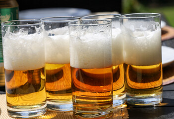 Glasses of cold tasty ligth beer
