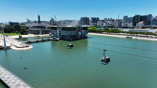 Aerial View of Lisbon Oceanarium in the Parque Das Nacoes, in Lisbon Portugal.
