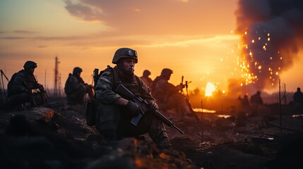 Heavily Armed Soldiers Holding Rifles In War