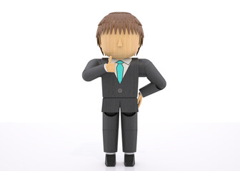 木製人形風3DCGイラスト　スーツの男性　グッド