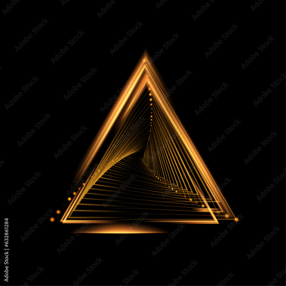 Poster triangle logo spiral perspective with rotation, fractal shape mystical portal, identity balance shap