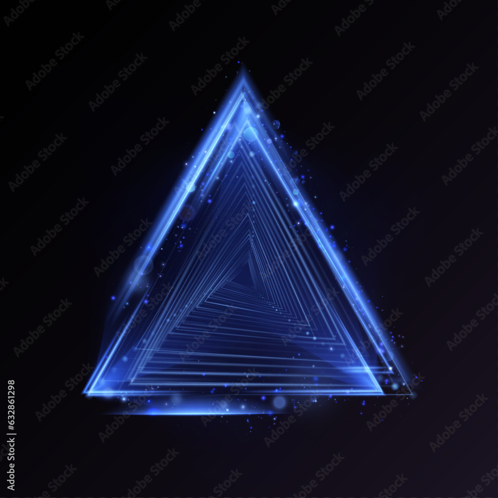 Poster shining bright purple triangle. frame with light effects. vector illustration. place for text and pr
