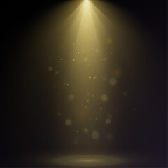 Searchlights. Light effect stage for presentation illuminated by spotlights. Vector illustration.