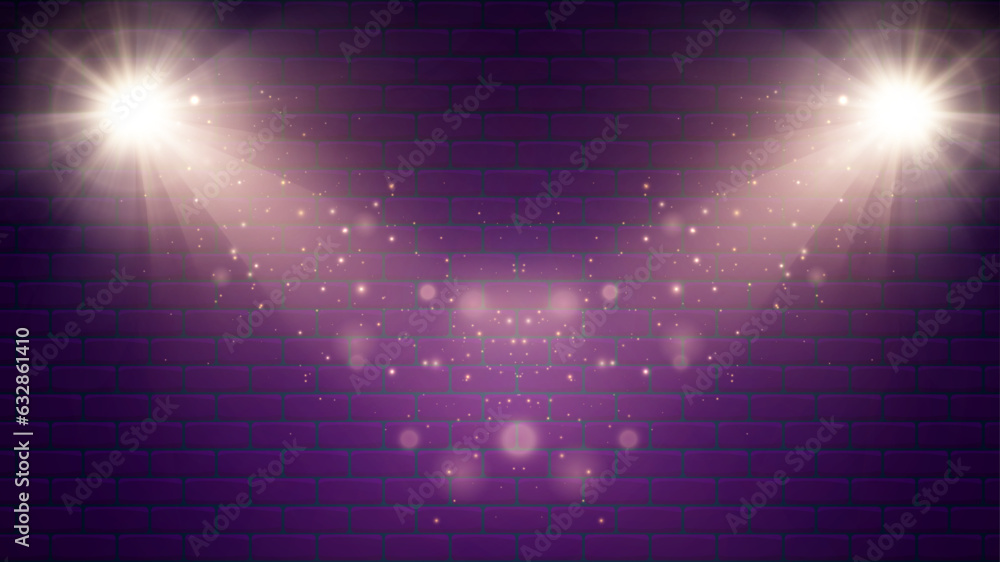 Poster Searchlights. Light effect stage for presentation illuminated by spotlights. Vector illustration.