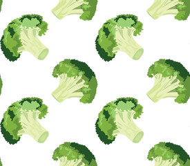 Fresh broccoli cabbage from different angles. Seamless pattern in vector. Suitable for backgrounds and prints.