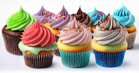 Colorful cupcake isolated on white. Delicious cupcake with frosting