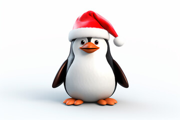 Naklejka premium A Christmas penguin in a New Year's costume on a white background. New Year, Christmas background