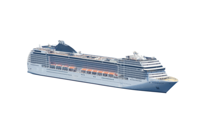 Isolated big luxury cruise ship shot from top