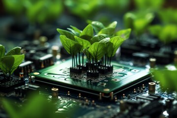 Futuristic Technology Background with Circuit Board and Leafless Plants, Generative AI - obrazy, fototapety, plakaty
