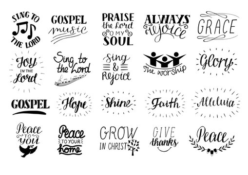 Set of 20 Hand lettering christian quotes . Biblical background. Poster. Modern Calligraphy Card Scripture print