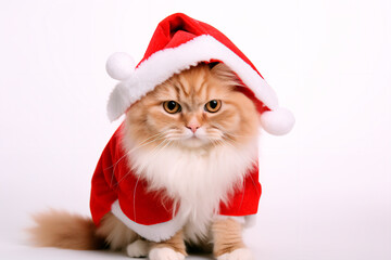 Christmas cat in a New Year's suit on a white isolated background