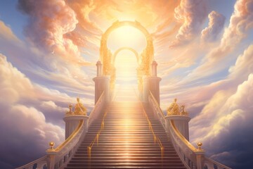 Heavenly Christmas: Step Ladder and Angelic Clouds in a Magical Winter Scene, Generative AI