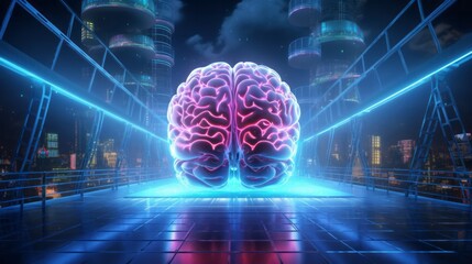 Futuristic Brain Simulation with Illuminated Lights and Advanced Technology, Generative AI