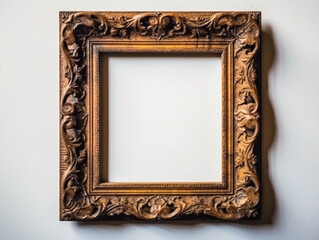 Empty antique wooden square frame for wall art mockup, generative ai