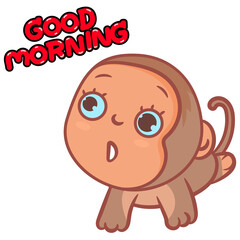 Little monkey cartoon say good morning