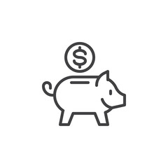 Piggy bank and dollar coin line icon