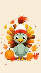 cute turkey to celebrate thanksgiving card illustration