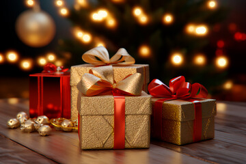Christmas gifts background, wallpaper. AI generated