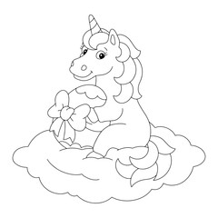 Coloring book page for kids. Cute unicorn and easter egg. Cartoon style character. Vector illustration isolated on white background. © PlatypusMi86