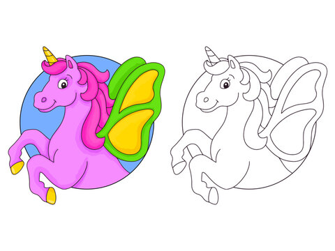 Horse unicorn head. Coloring book page for kids. Cartoon style character. Vector illustration isolated on white background.