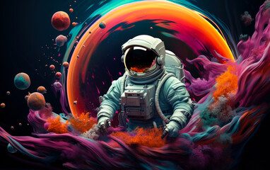 Outer Space Journey: Astronaut Art in a Colorful Galaxy