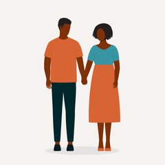 Young Black Couple Standing And Holding Hands Together. Full Length. Flat Design.