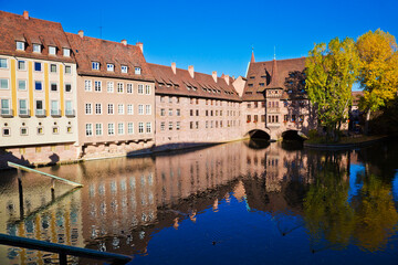 Fototapeta na wymiar Nuremberg old town in autumn colors. Landmarks of Bavaria, Germany.