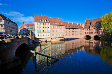 Nuremberg old town in autumn colors. Landmarks of Bavaria, Germany.