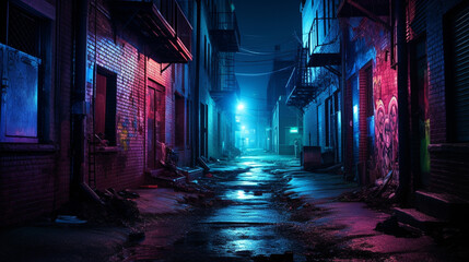 Eerie Neon-Lit Alleyway