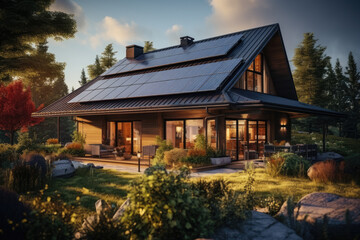 Fototapeta na wymiar Generative ai illustration of solar panels on rooftop