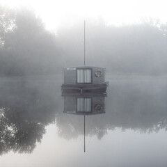 Cabane péniche sur lac. Village Toue