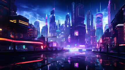Cyberpunk Skylines: Futuristic Cityscape with Neon Towers - 632873039